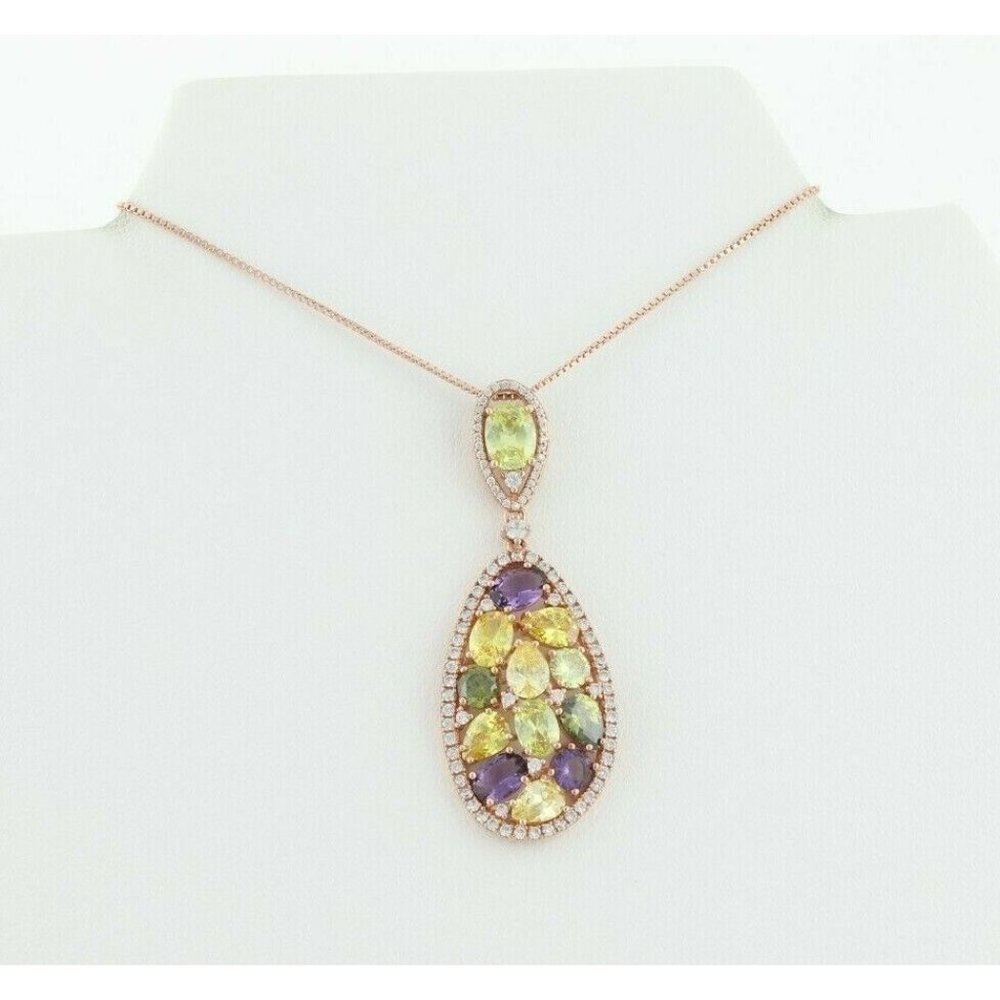 Rose Gold over Sterling Silver Multi Stone CZ Necklace 18 inch chain 1 mm wide - Picture 5 of 8